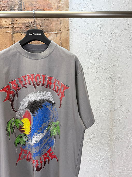 バレンシアガコピー BALENCIAGA クラシックな波のひび割れプリント半袖Tシャツ