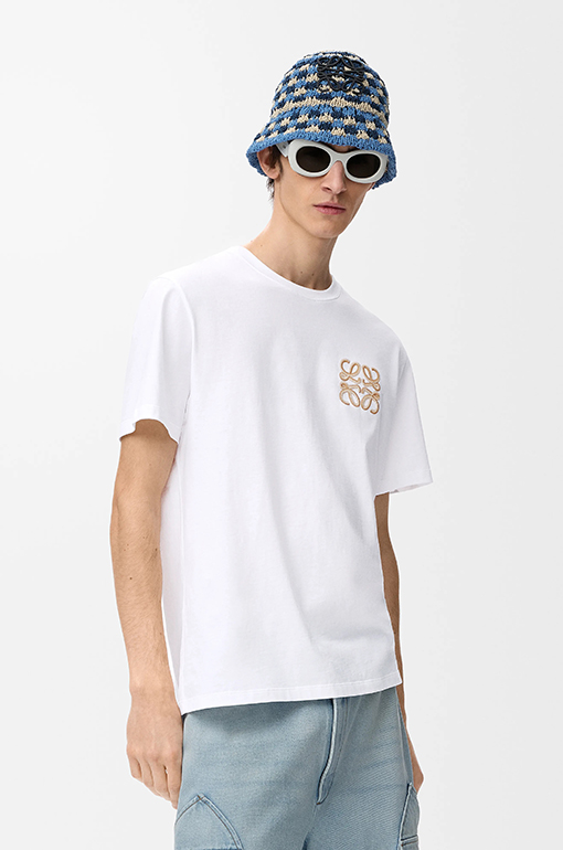 ロエベ ツートンカラーのラタン刺繍入り半袖Tシャツ