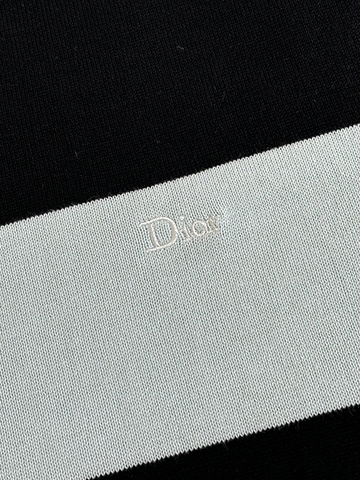 ディオール ストライプの文字ロゴ刺繍りニット半袖Tシャツ