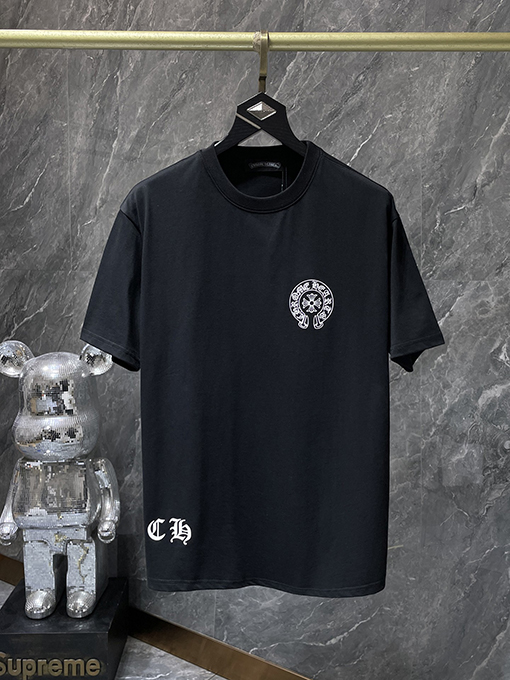 クロムハーツコピー クラシックなカラフルな手描きの蹄鉄の文字がプリントされた半袖Tシャツ