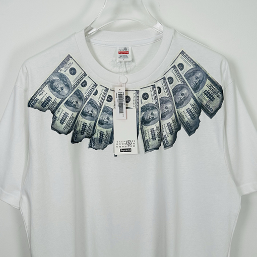 シュプリームコピー X マルタンマルジェラスーパーコピー MONEY S/S TOP コラボレーションによるゴールドフェザープリント半袖Tシャツ