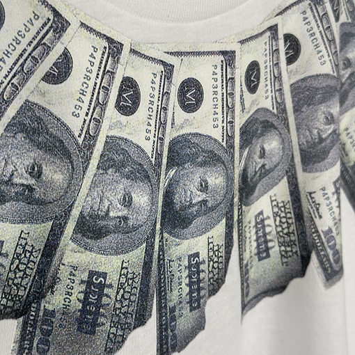 シュプリームコピー X マルタンマルジェラスーパーコピー MONEY S/S TOP コラボレーションによるゴールドフェザープリント半袖Tシャツ