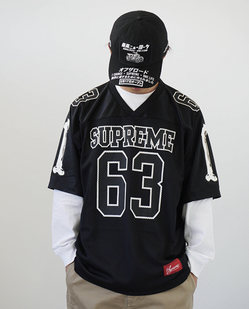シュプリームコピー SUPREME Bones Football Jersey ボーンナンバーメッシュラグビー半袖ジャージ