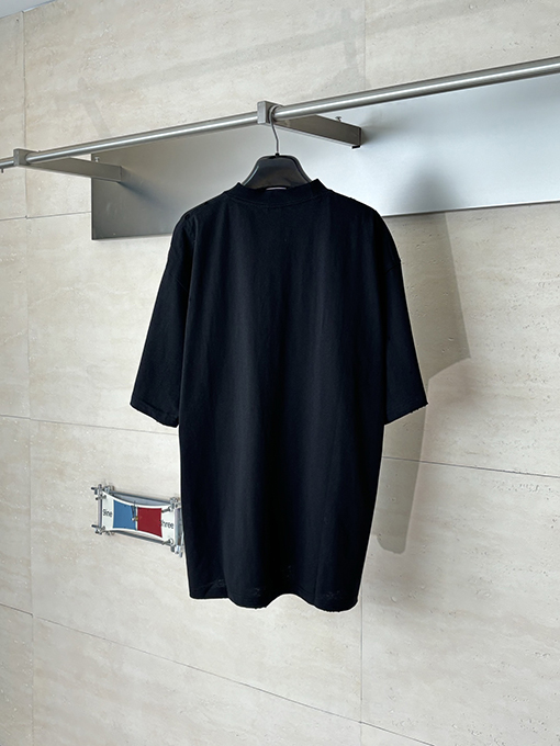 バレンシアガスーパーコピー BALENCIAGA 春夏コレクションイエローテープのずれプリントゆったりとした半袖Tシャツ
