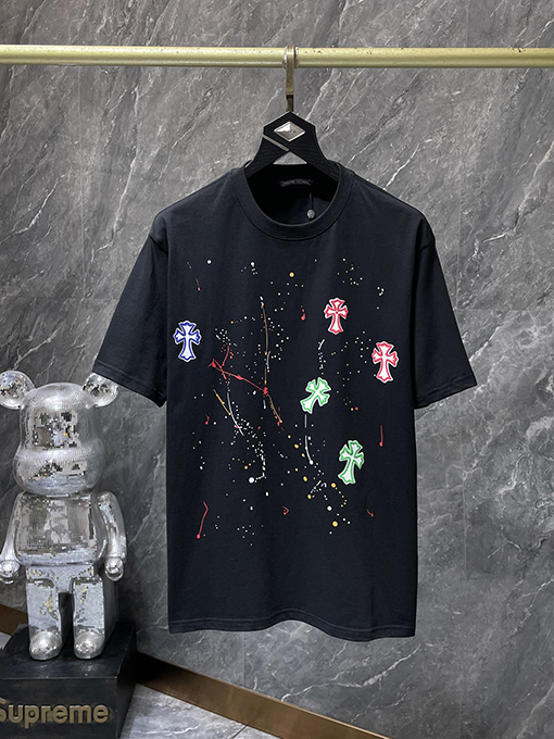 クロムハーツスーパーコピー クラシックなカラフルなクロスフォームスプラッター半袖Tシャツ