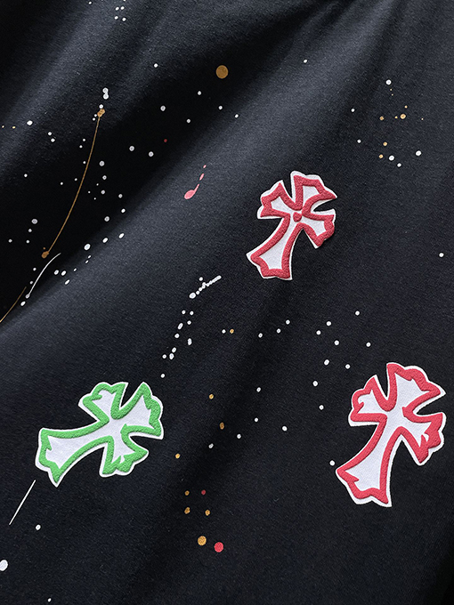 クロムハーツスーパーコピー クラシックなカラフルなクロスフォームスプラッター半袖Tシャツ
