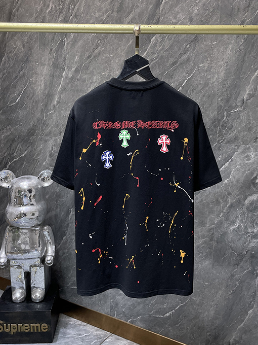 クロムハーツスーパーコピー クラシックなカラフルなクロスフォームスプラッター半袖Tシャツ
