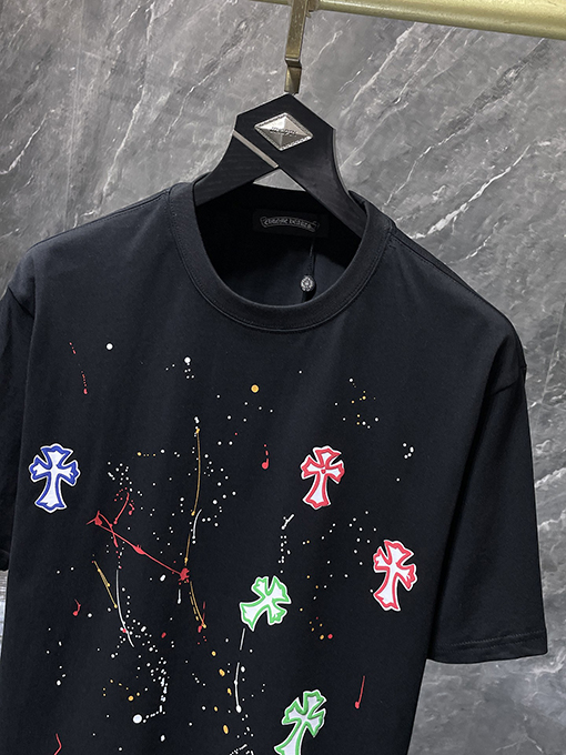 クロムハーツスーパーコピー クラシックなカラフルなクロスフォームスプラッター半袖Tシャツ