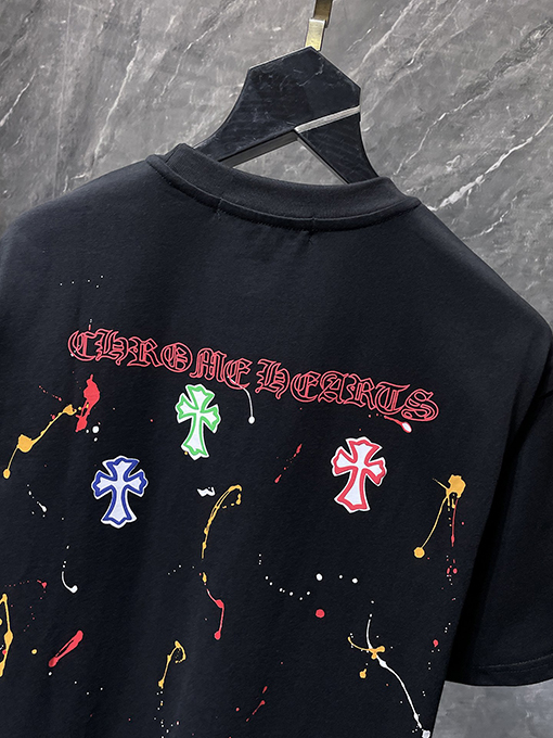 クロムハーツスーパーコピー クラシックなカラフルなクロスフォームスプラッター半袖Tシャツ