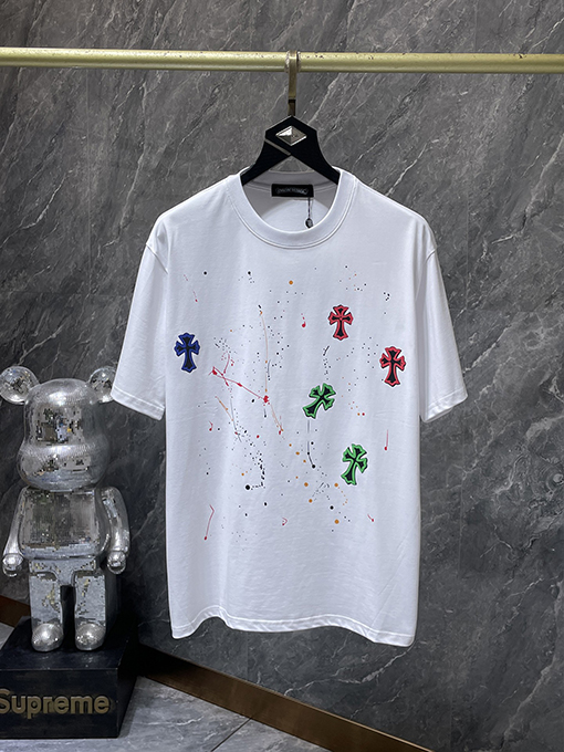 クロムハーツスーパーコピー クラシックなカラフルなクロスフォームスプラッター半袖Tシャツ