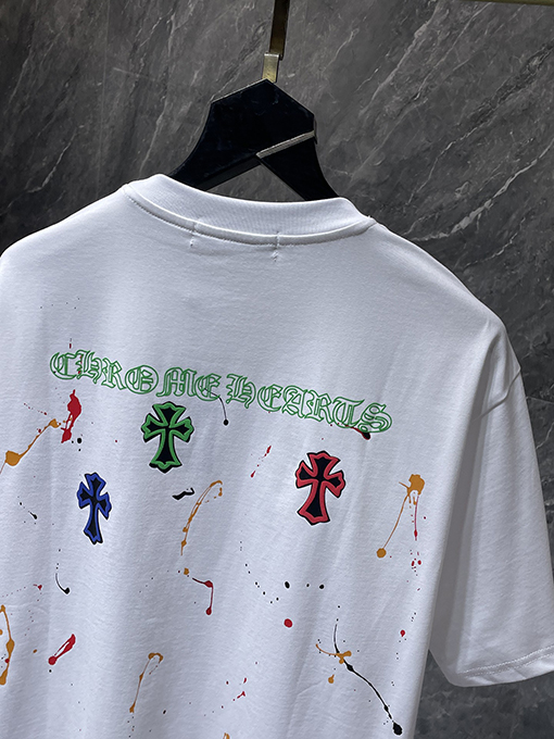 クロムハーツスーパーコピー クラシックなカラフルなクロスフォームスプラッター半袖Tシャツ
