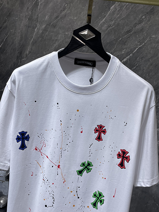 クロムハーツスーパーコピー クラシックなカラフルなクロスフォームスプラッター半袖Tシャツ