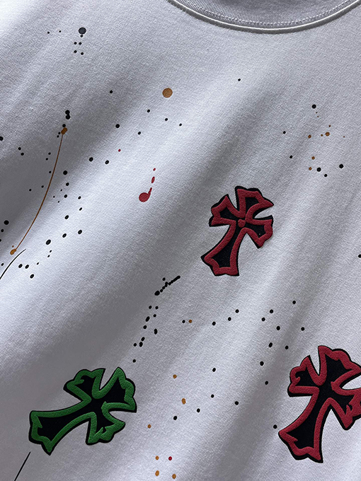 クロムハーツスーパーコピー クラシックなカラフルなクロスフォームスプラッター半袖Tシャツ