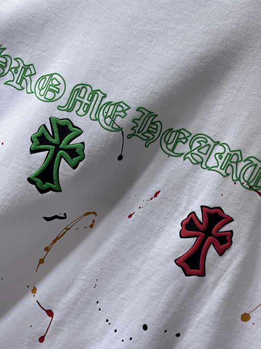 クロムハーツスーパーコピー クラシックなカラフルなクロスフォームスプラッター半袖Tシャツ