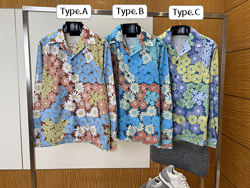 プラダ 花柄プリントの襟付き長袖シャツ