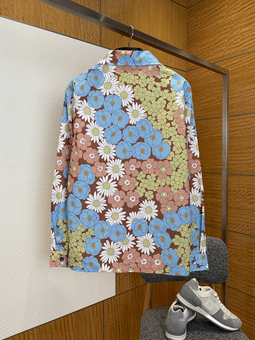 プラダ 花柄プリントの襟付き長袖シャツ