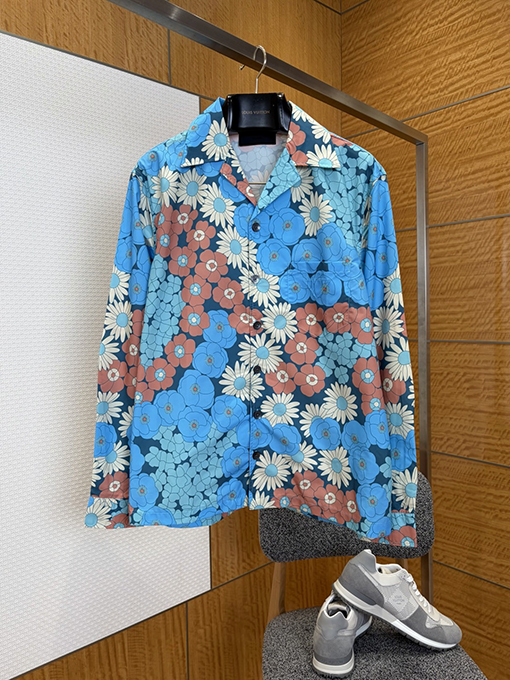プラダ 花柄プリントの襟付き長袖シャツ