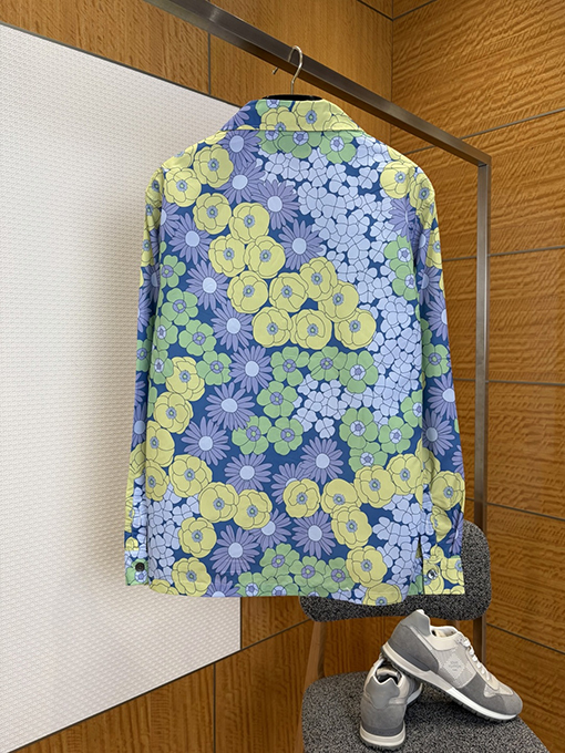 プラダ 花柄プリントの襟付き長袖シャツ