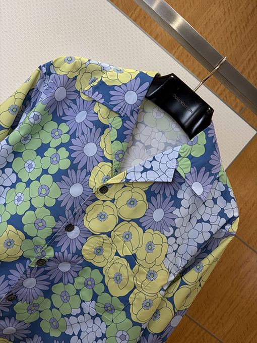 プラダ 花柄プリントの襟付き長袖シャツ