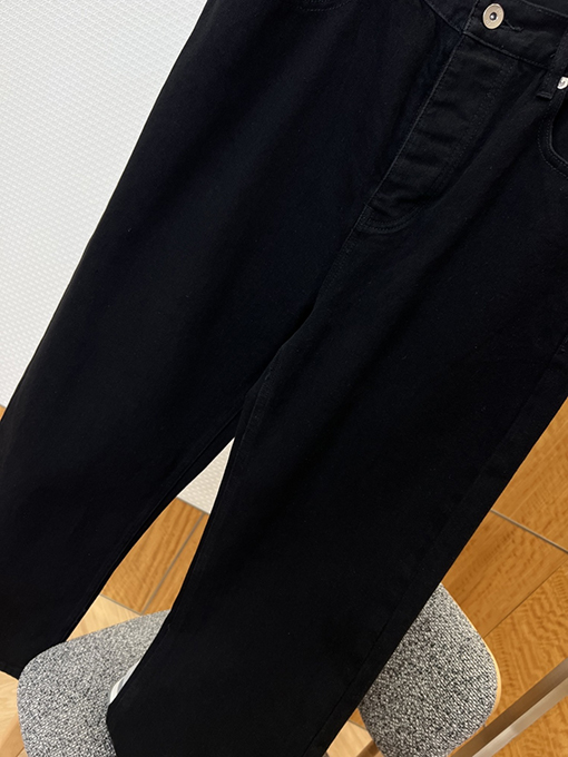 ディオール レザーラベル付きストレートレッグワイドレッグジーンズ