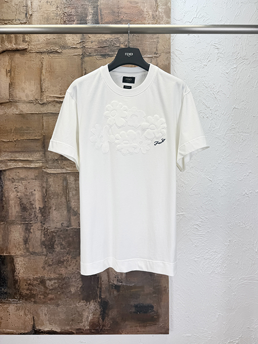フェンディスーパーコピー アップリケ付き花柄半袖Tシャツ