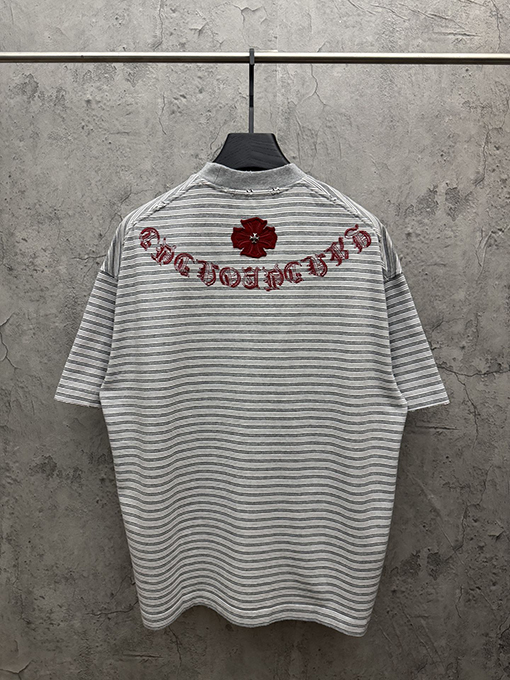 クロムハーツスーパーコピー アメリカンスタイルのストライプ柄アップリケ刺繍入りカップル半袖Tシャツ