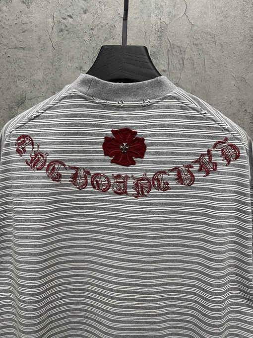 クロムハーツスーパーコピー アメリカンスタイルのストライプ柄アップリケ刺繍入りカップル半袖Tシャツ