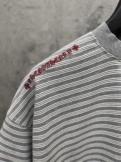 クロムハーツスーパーコピー アメリカンスタイルのストライプ柄アップリケ刺繍入りカップル半袖Tシャツ