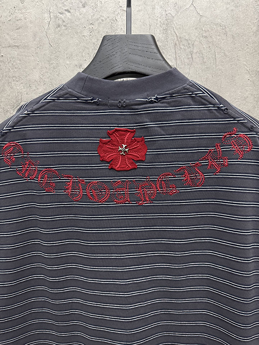 クロムハーツスーパーコピー アメリカンスタイルのストライプ柄アップリケ刺繍入りカップル半袖Tシャツ