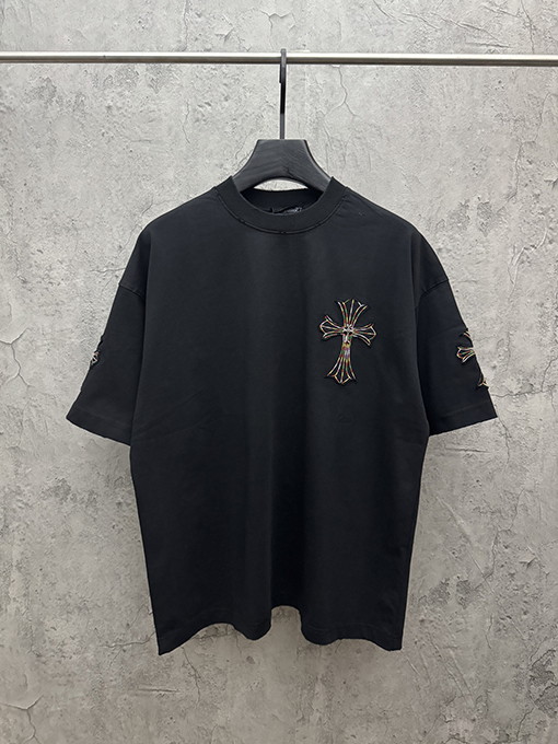 クロムハーツ アメリカンスタイルのアップリケ刺繍入りカップル半袖Tシャツ