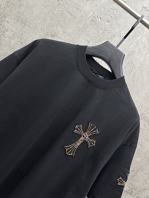 クロムハーツ アメリカンスタイルのアップリケ刺繍入りカップル半袖Tシャツ