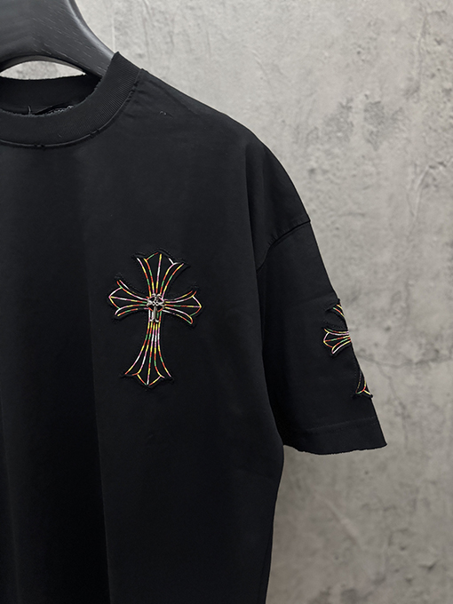 クロムハーツ アメリカンスタイルのアップリケ刺繍入りカップル半袖Tシャツ