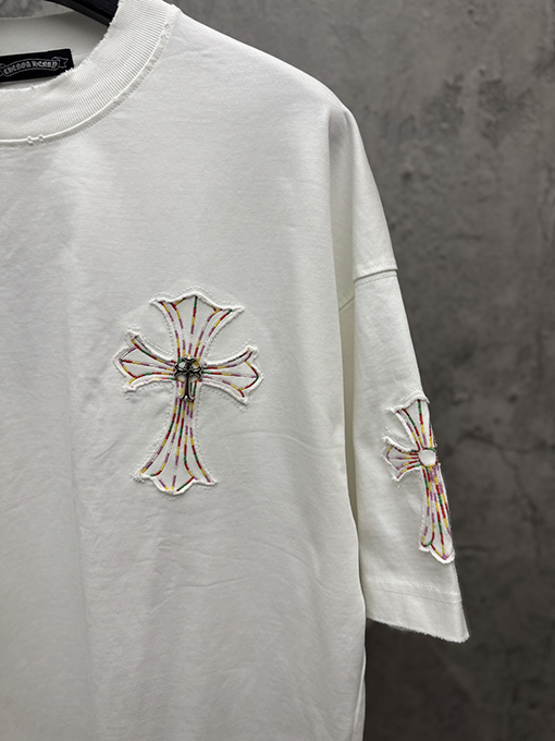 クロムハーツ アメリカンスタイルのアップリケ刺繍入りカップル半袖Tシャツ