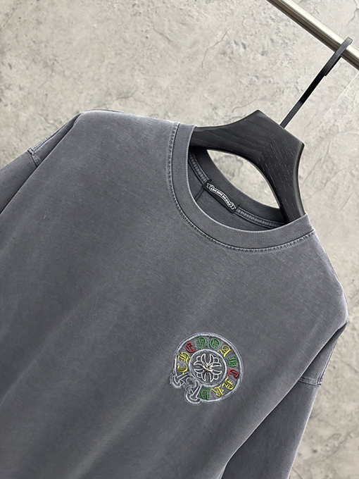 クロムハーツコピー アメリカンスタイルのウォッシュアップリケ刺繍入りカップル半袖Tシャツ