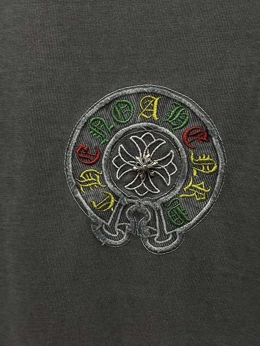 クロムハーツコピー アメリカンスタイルのウォッシュアップリケ刺繍入りカップル半袖Tシャツ