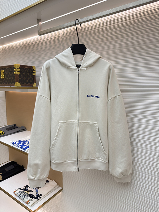 バレンシアガスーパーコピー Balenciaga 刺繍ロゴ入りフード付きジップアップスウェットシャツ