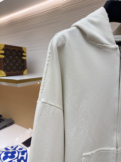 バレンシアガスーパーコピー Balenciaga 刺繍ロゴ入りフード付きジップアップスウェットシャツ