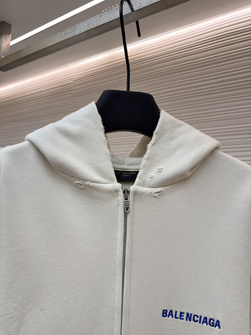 バレンシアガスーパーコピー Balenciaga 刺繍ロゴ入りフード付きジップアップスウェットシャツ