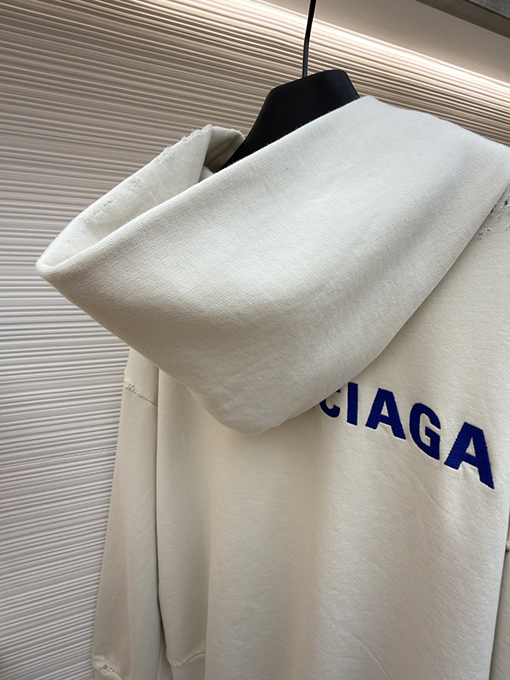 バレンシアガスーパーコピー Balenciaga 刺繍ロゴ入りフード付きジップアップスウェットシャツ