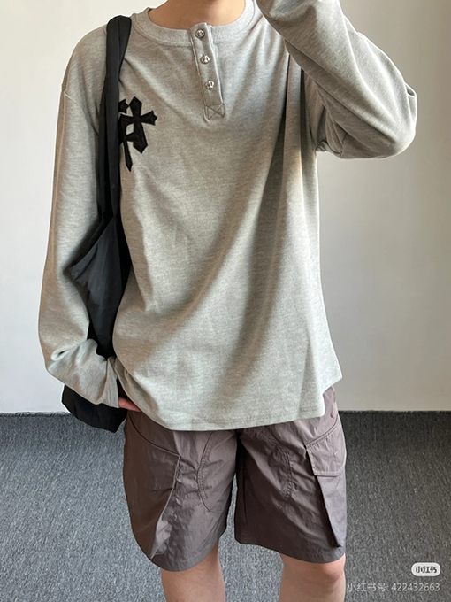 クロムハーツ パッチワークヘンリーネックワッフルスウェットシャツ