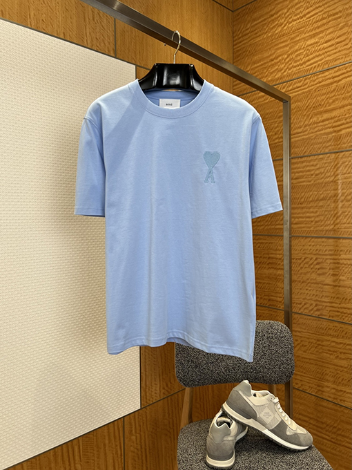 アミ ハート刺繍入りクルーネック半袖Tシャツ
