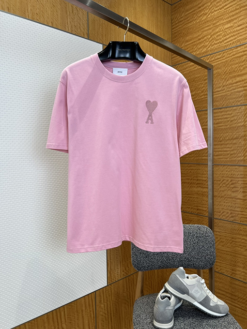 アミ ハート刺繍入りクルーネック半袖Tシャツ