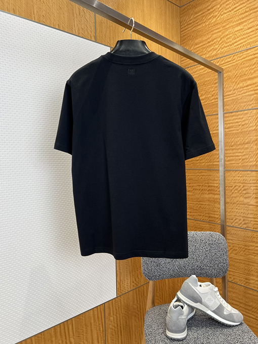アミスーパーコピー ハート刺繍入りタオル地ラウンドネック半袖Tシャツ