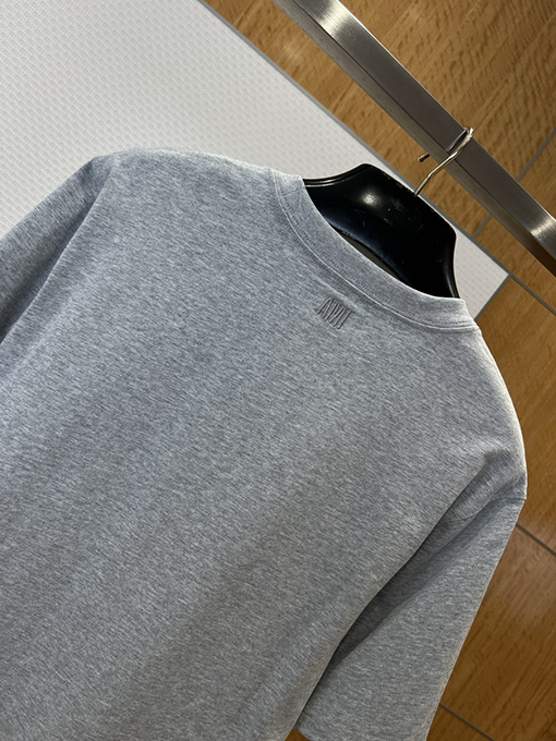 アミスーパーコピー ハート刺繍入りタオル地ラウンドネック半袖Tシャツ