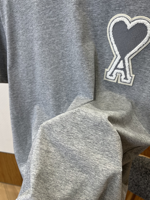 アミスーパーコピー ハート刺繍入りタオル地ラウンドネック半袖Tシャツ