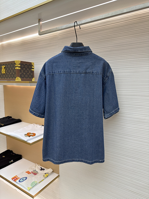 セリーヌコピー 刺繍入りデニム半袖シャツ