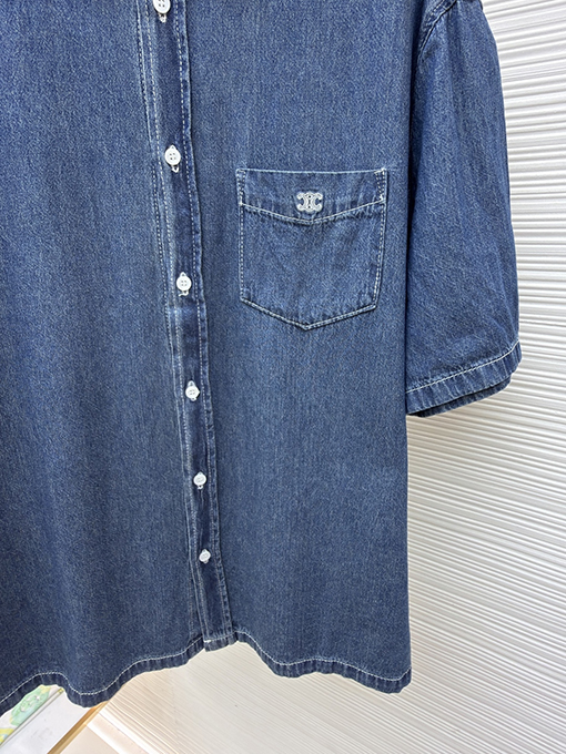 セリーヌコピー 刺繍入りデニム半袖シャツ