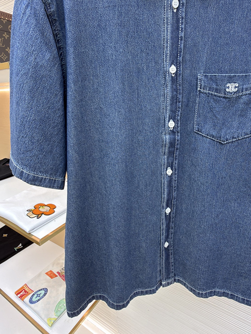 セリーヌコピー 刺繍入りデニム半袖シャツ