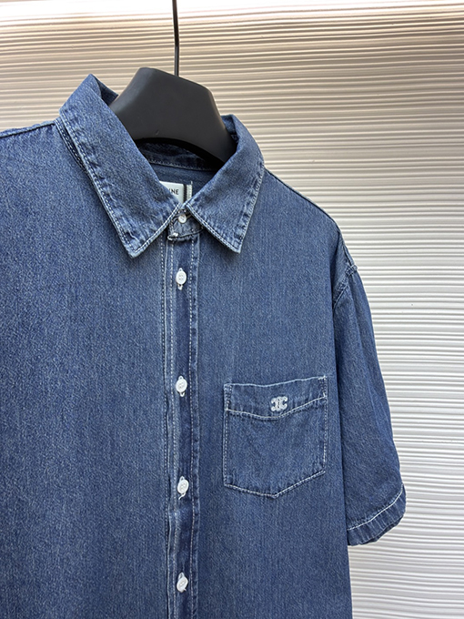 セリーヌコピー 刺繍入りデニム半袖シャツ
