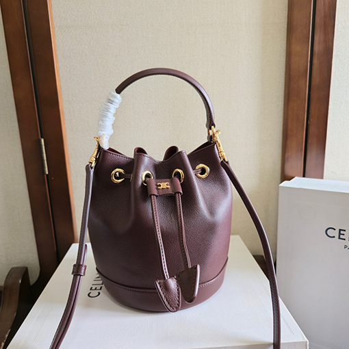 セリーヌ 新しい小型レディースブラウンレザーバケットバッグ